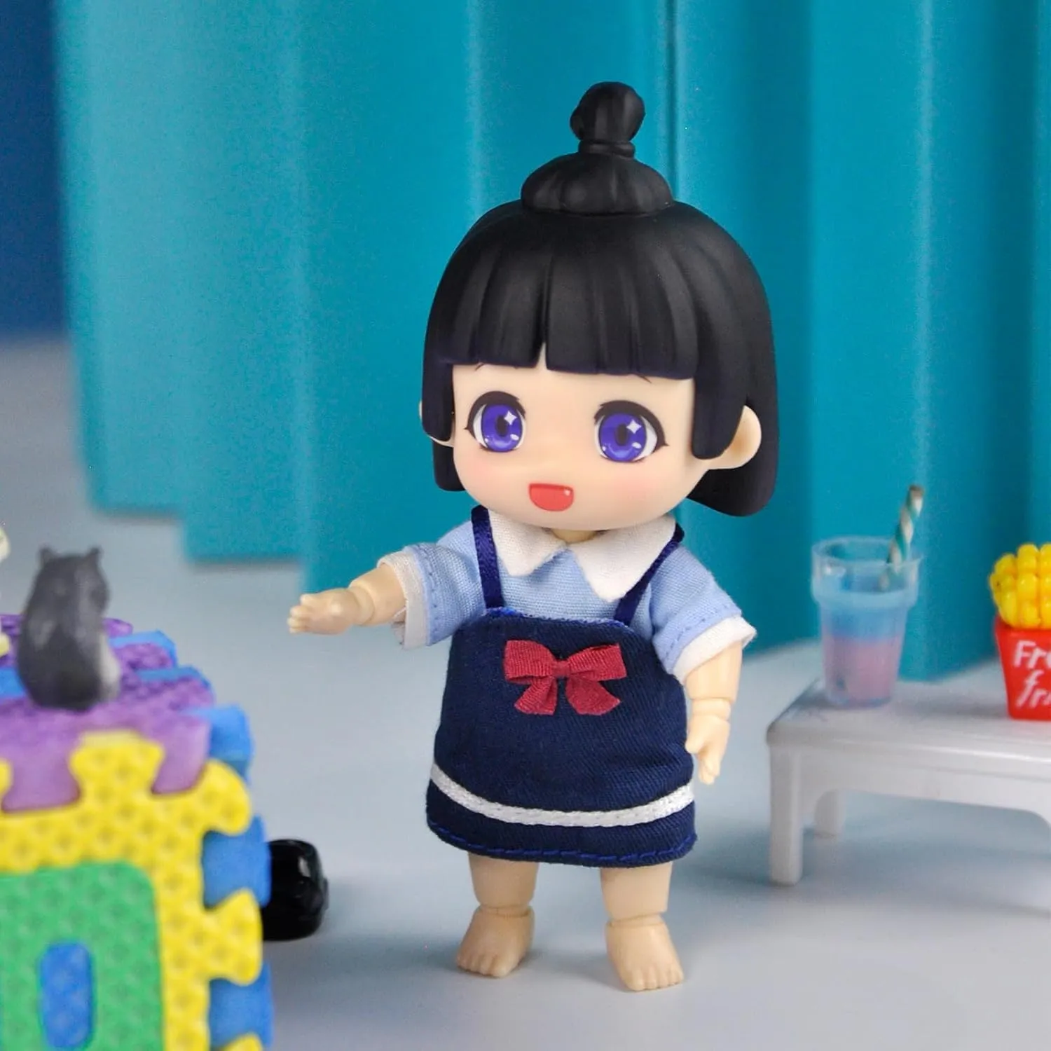 YMY Cute Mini BJD Doll Movable Joint Action Figure Doll （Black-Hair）
