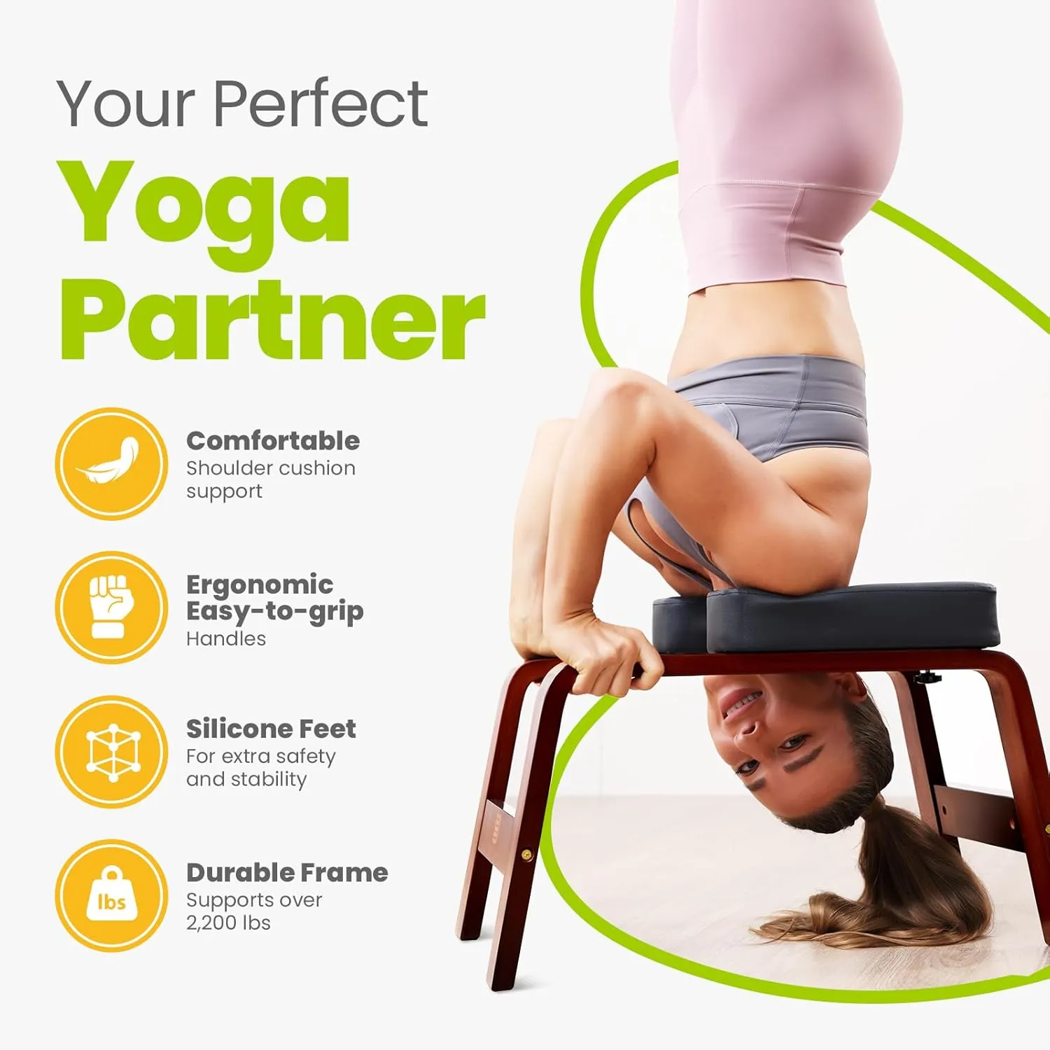 Yoga Headstand Bench, Stand Yoga Chair for Balance Training, Core Strength Building, Upside Down Chair for Relaxation, Handstand Trainer Inversion Chair for Home Gym (Chocolate Black)