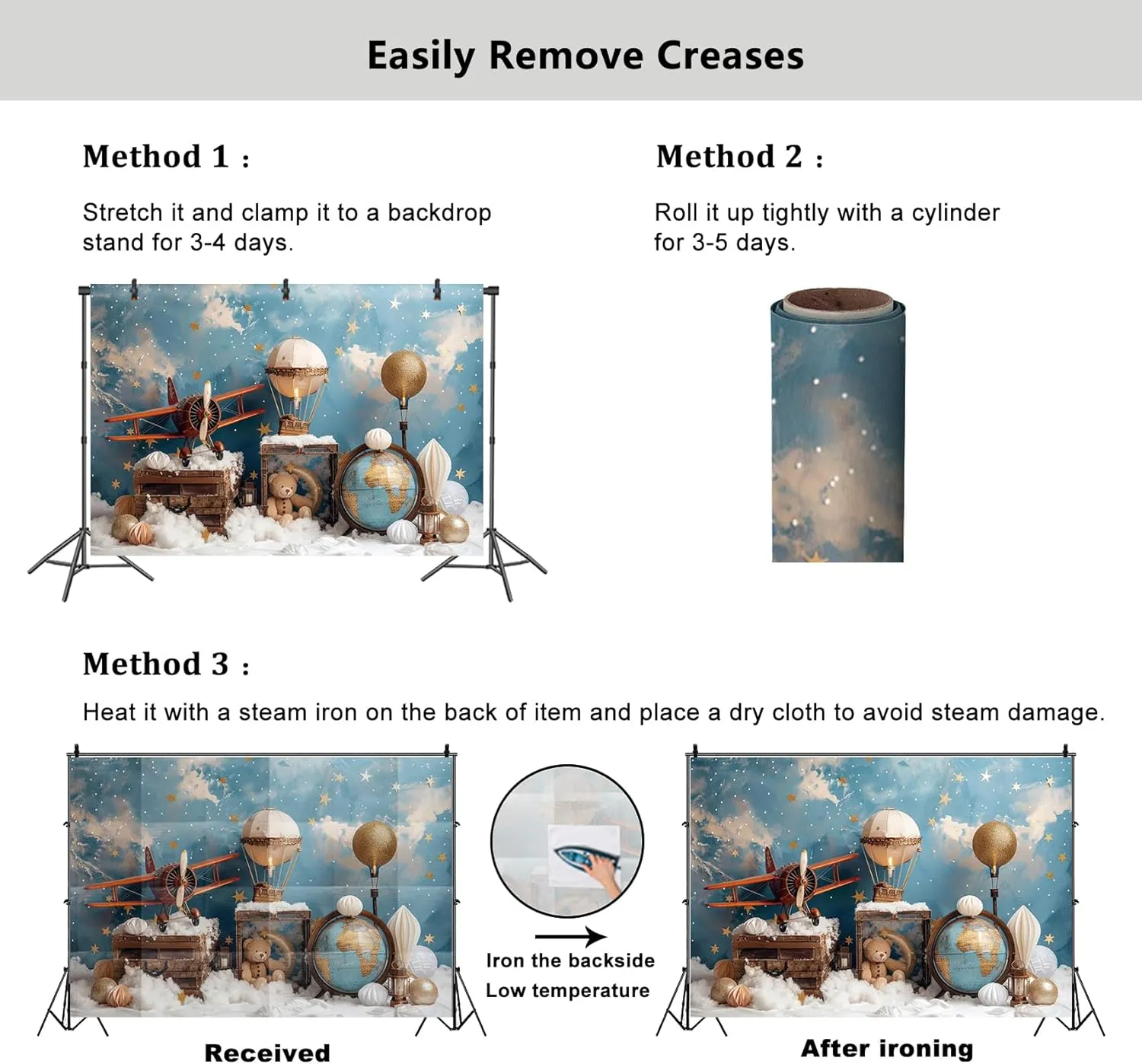 YongFoto Travel Adventure Theme Backdrop 7x5ft Cute Clouds Sky Stars Bear Globe Photography Background Adventure Awaits Baby Shower Girl Boy 1st 2nd Birthday Party Banner Kids Portraits Photoshoot
