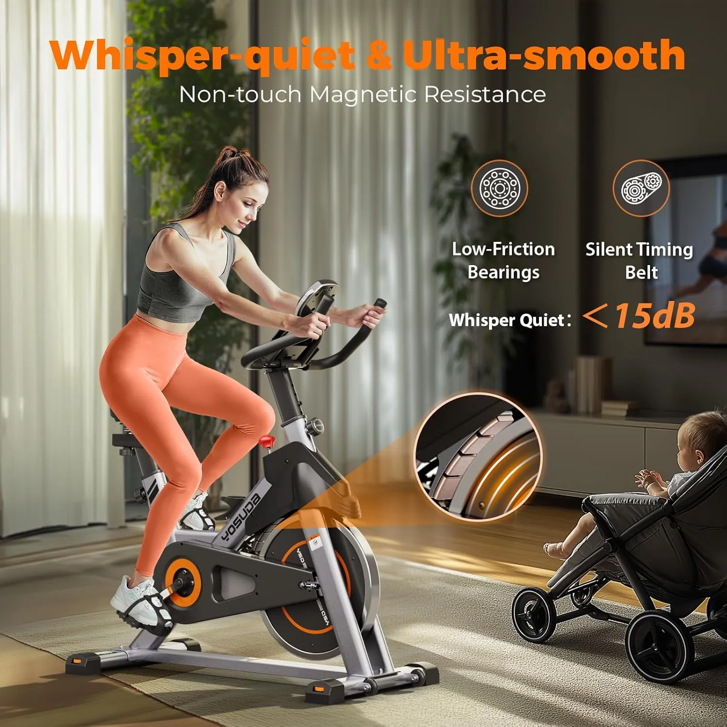 YOSUDA Indoor Cycling Bike Brake Pad/Magnetic Stationary Bike - Cycle Bike with Tablet Mount & Comfortable Seat Cushion