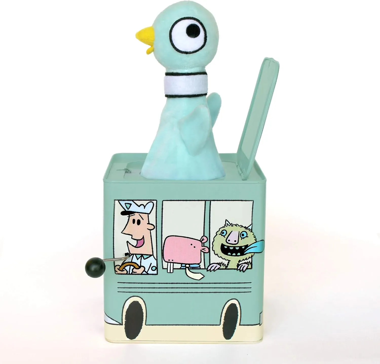 YOTTOY Mo Willems Collection | Jack-in-The-Bus Musical Box w/Pigeon Plush Toy - 5.5”x 5.5”x 5.5”