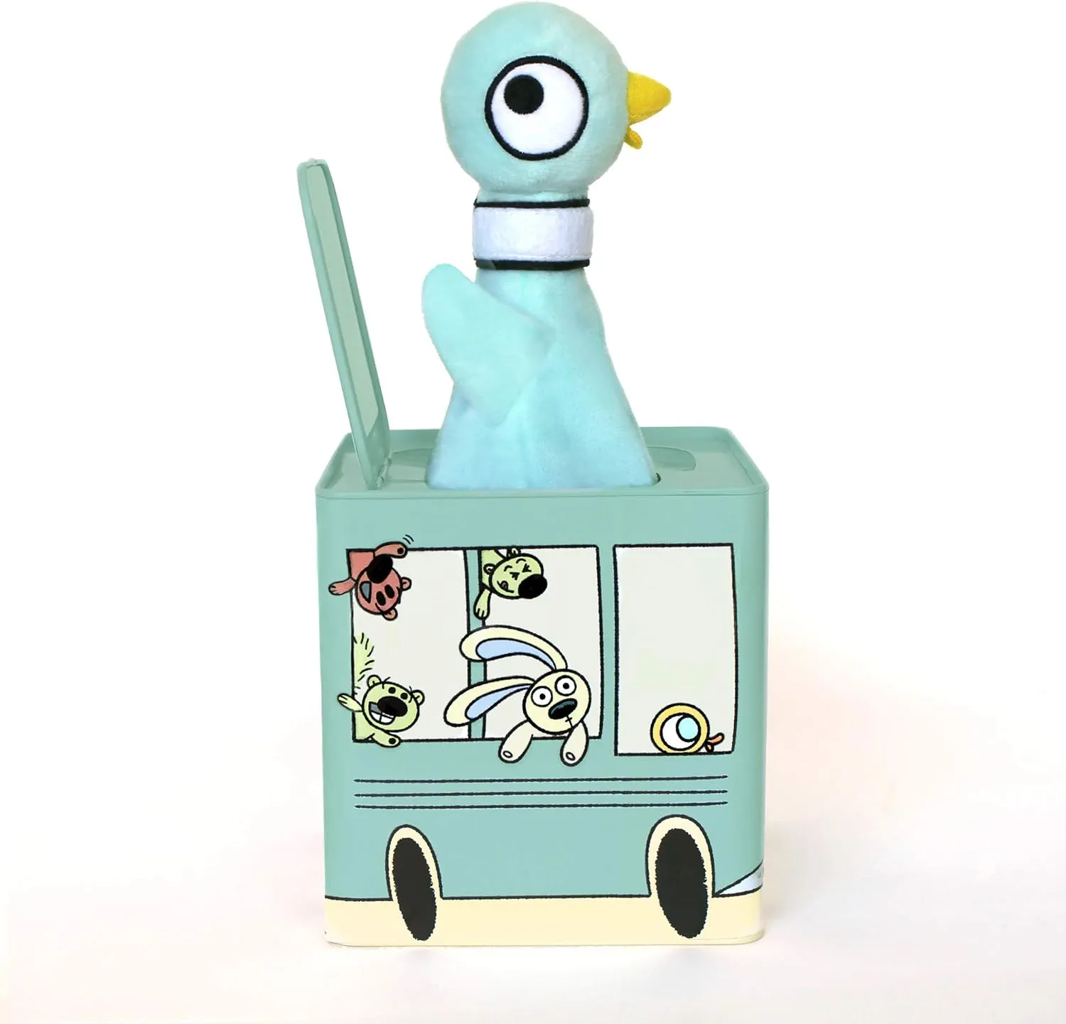 YOTTOY Mo Willems Collection | Jack-in-The-Bus Musical Box w/Pigeon Plush Toy - 5.5”x 5.5”x 5.5”
