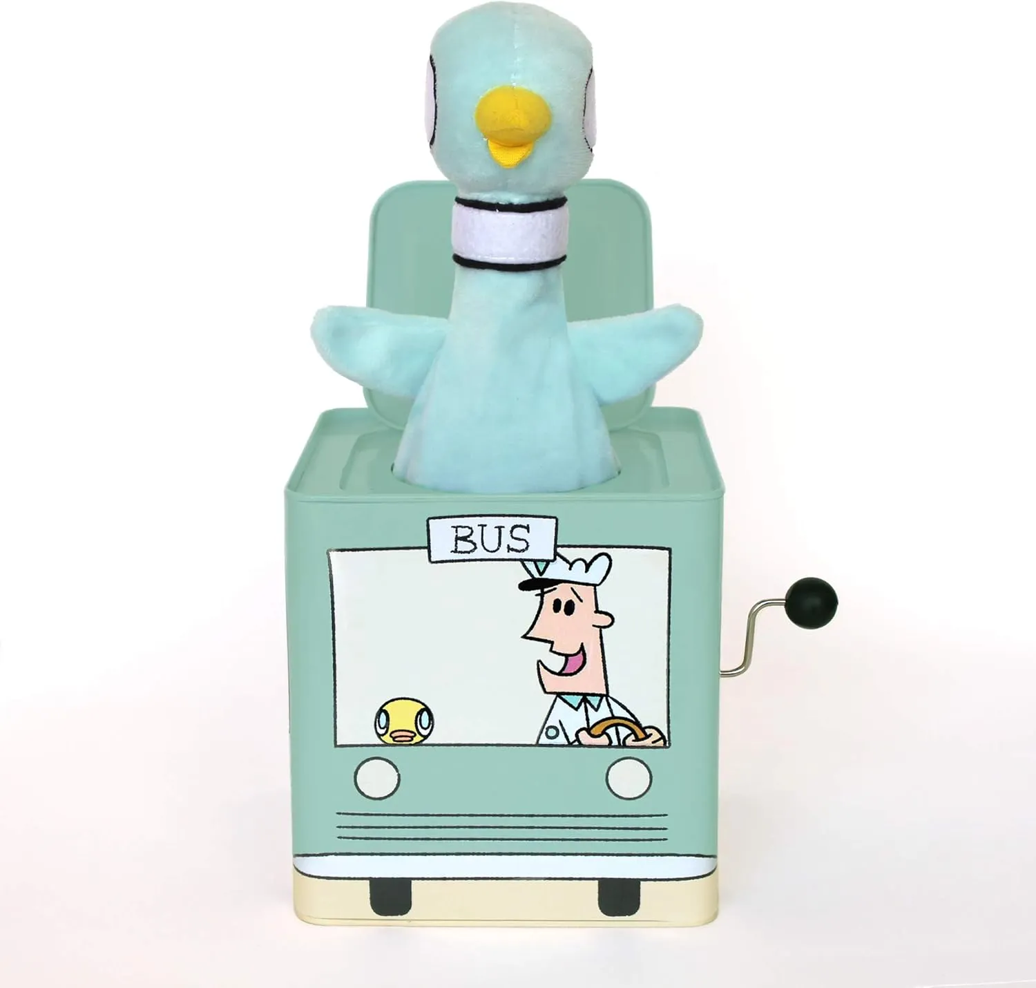 YOTTOY Mo Willems Collection | Jack-in-The-Bus Musical Box w/Pigeon Plush Toy - 5.5”x 5.5”x 5.5”