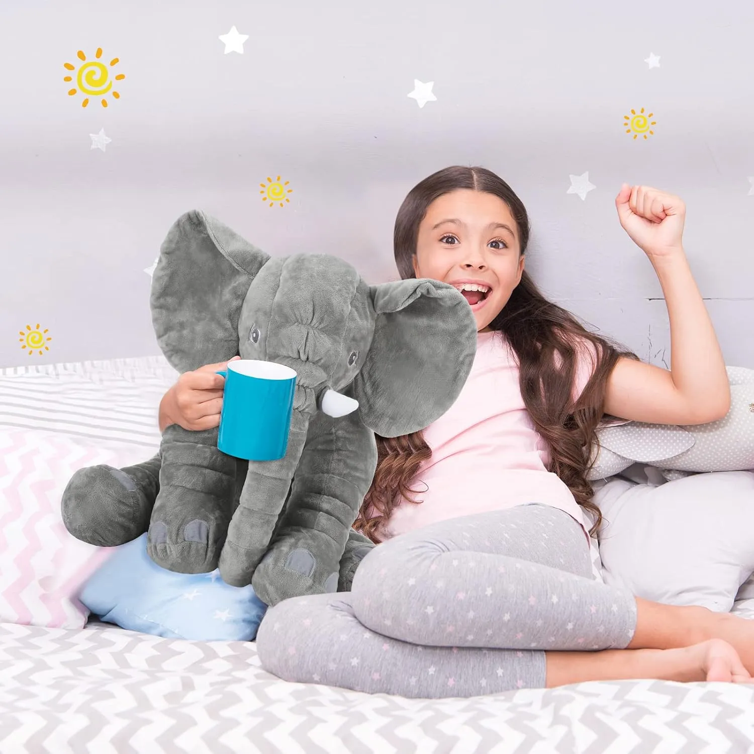 Yulejo Giant Stuffed Elephant Plush Animal Toy Large Soft Stuffed Animal Party Favor Huge Gray Elephant Plush Doll for Kids Girlfriend Home Decor(23.6 Inch)
