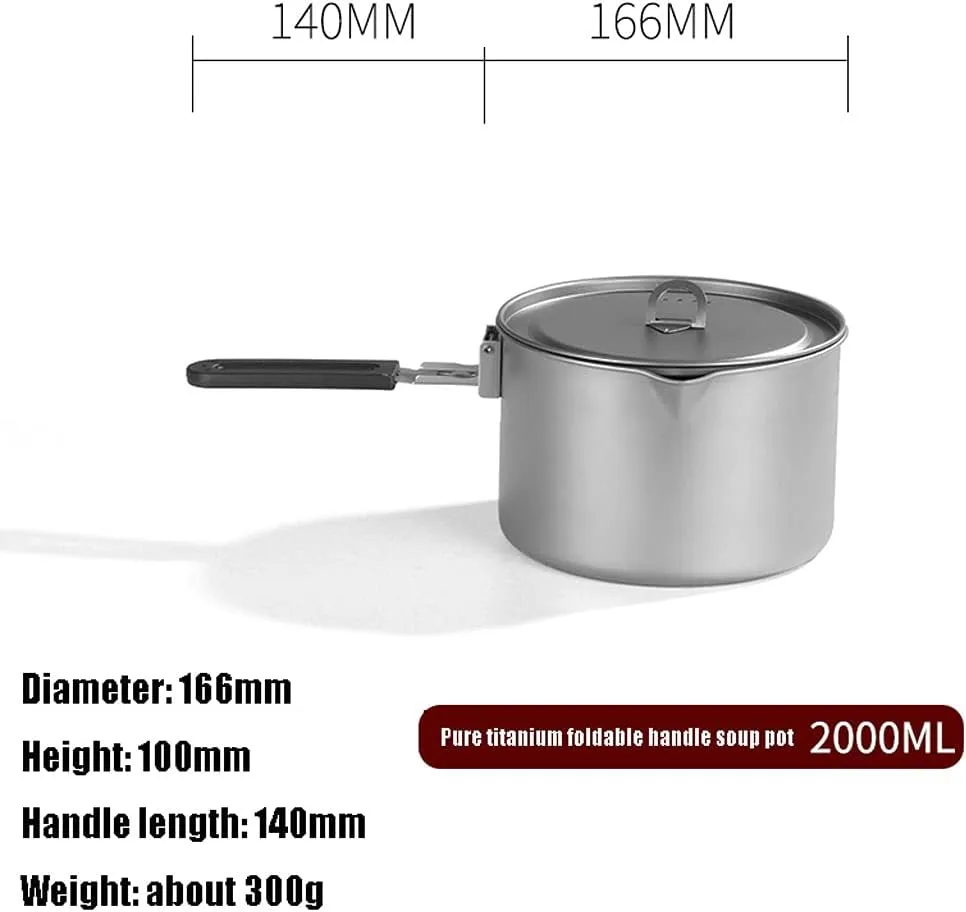 YYDS Outdoor Camping Lightweight Camping Cookware Pure Titanium Foldable Handle Soup Pot Lightweight Pot Family Campfire Hiking Camping Cooker Adventures Picnics (Size : 2l)