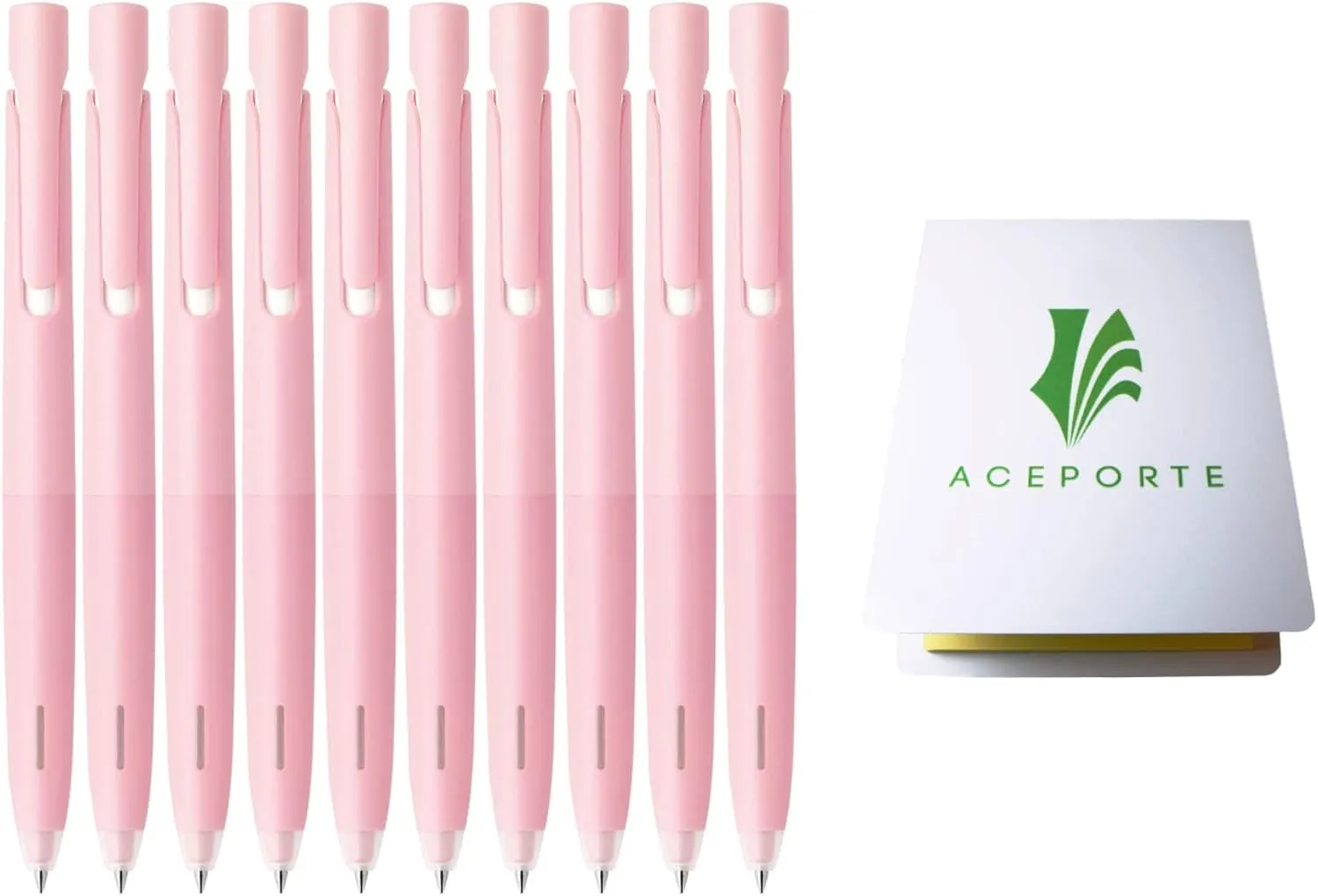 Zebra Blen Retractable Ballpoint Pen, Fine Point 0.5mm, 10 Pack (Black Ink/Light Pink body), Sticky Notes Value Set Black Light Pink body