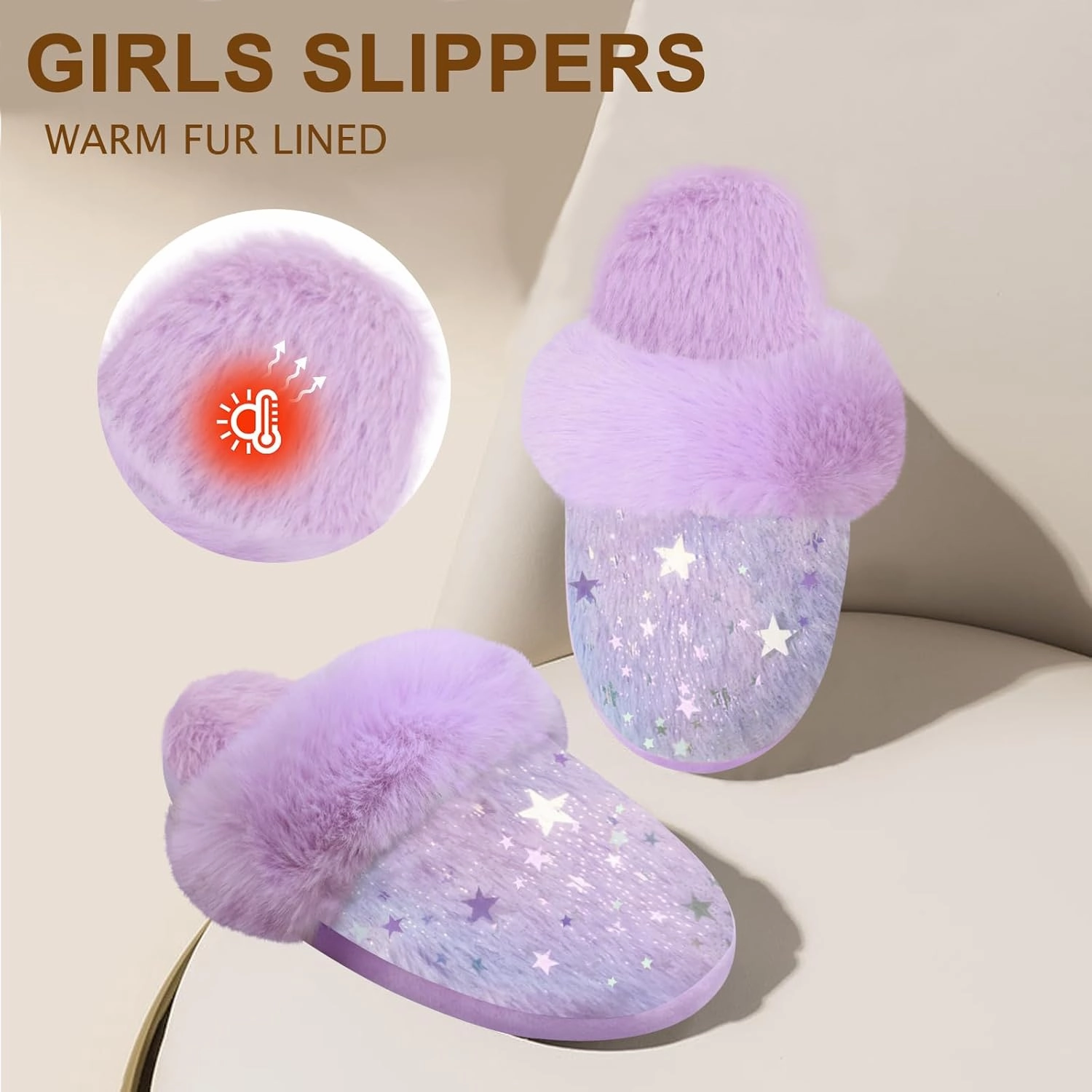 ZGDG Girls Slippers Plush House Slippers Faux Fur No-Slip Shoes Memory Foam Princess House Shoes for Bedroom Indoor Outdoor(Toddler/Little/Big Kid)