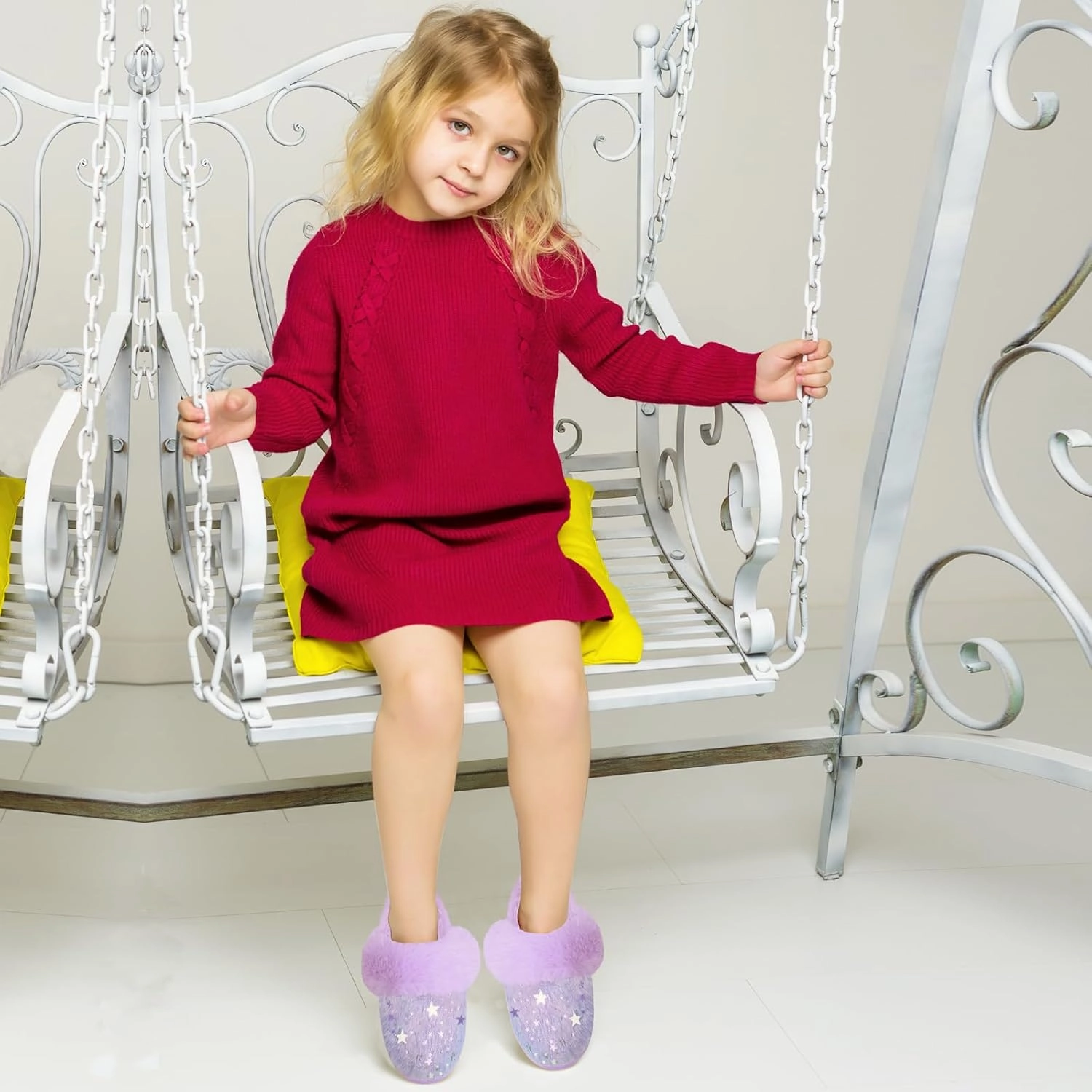 ZGDG Girls Slippers Plush House Slippers Faux Fur No-Slip Shoes Memory Foam Princess House Shoes for Bedroom Indoor Outdoor(Toddler/Little/Big Kid)