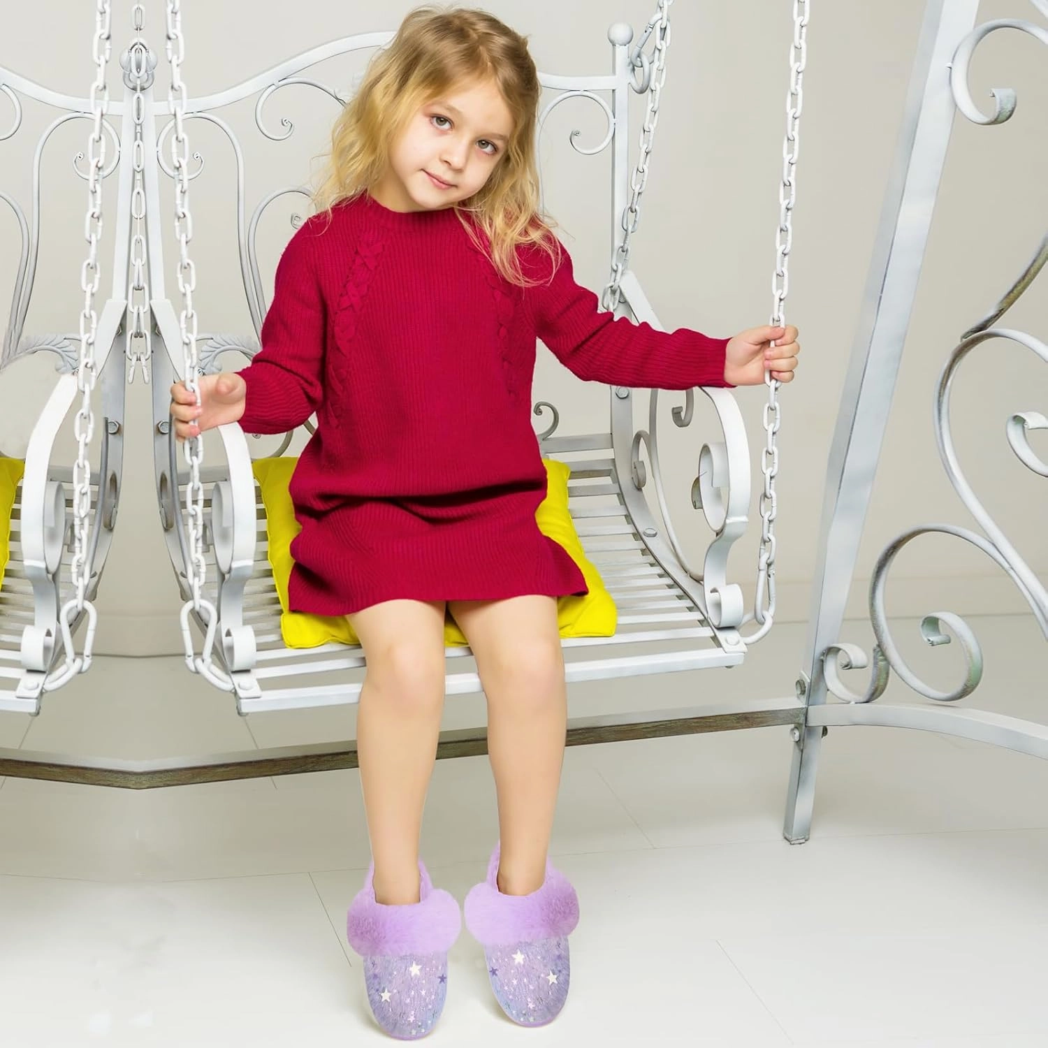 ZGDG Girls Slippers Plush House Slippers Faux Fur No-Slip Shoes Memory Foam Princess House Shoes for Bedroom Indoor Outdoor(Toddler/Little/Big Kid)