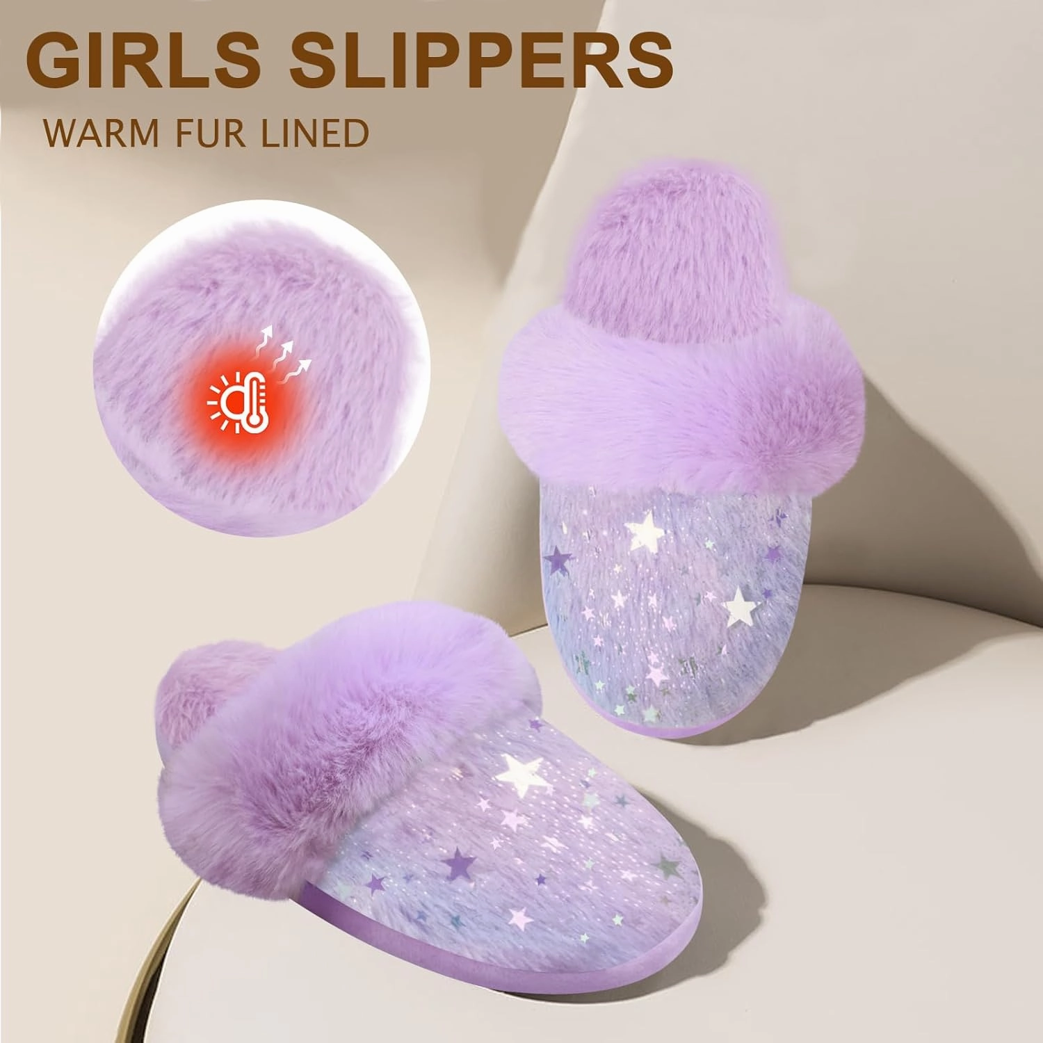 ZGDG Girls Slippers Plush House Slippers Faux Fur No-Slip Shoes Memory Foam Princess House Shoes for Bedroom Indoor Outdoor(Toddler/Little/Big Kid)