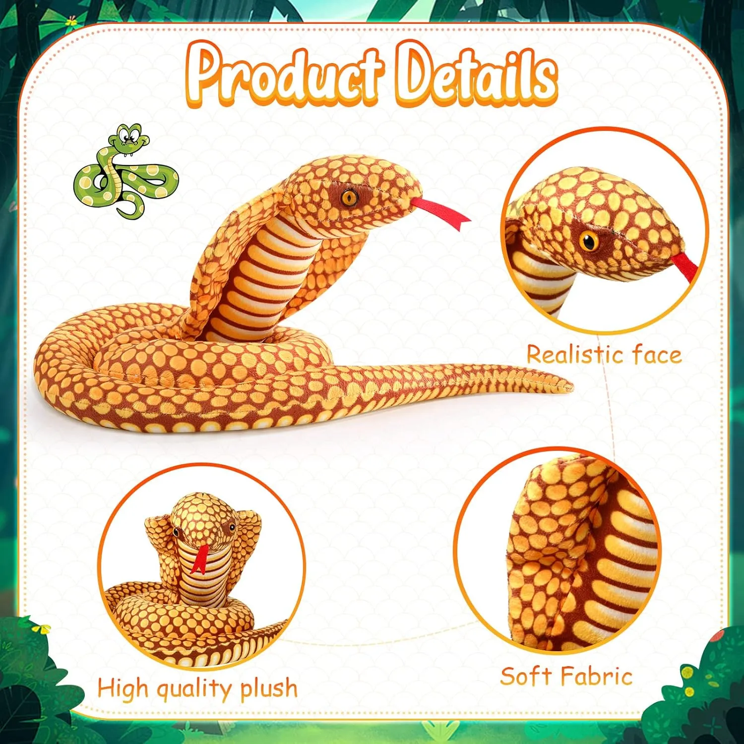 Zhanmai 2 Pcs Yellow Red Snake Stuffed Animal, 43 Inch Long Lifelike Cobra Stuffed Plush Toy Snake Plushie Gifts for Kids Children Birthday Home Prank Prop Party Decor