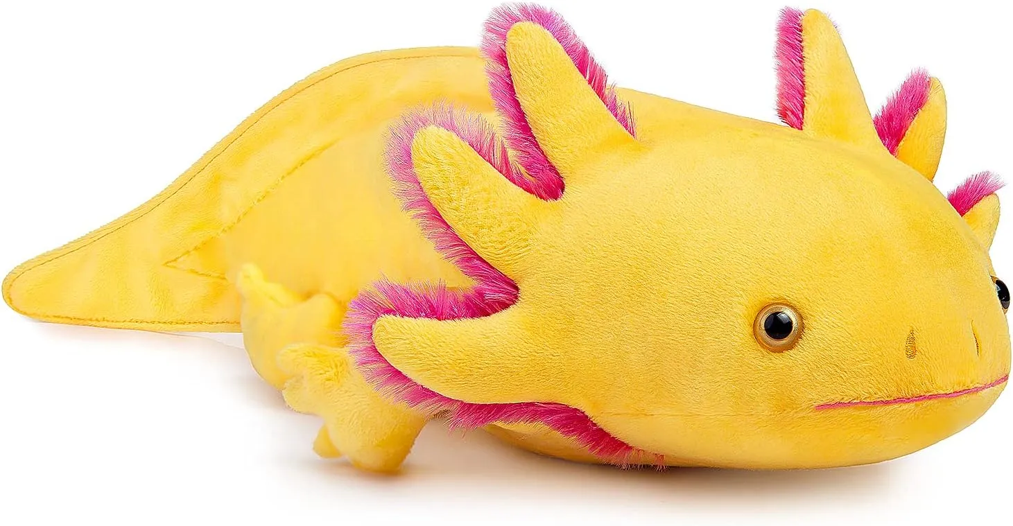 ZHONGXIN MADE Simulation Axolotl Plush Toy-20 Soft Realistic Yellow Axolotl Fish Lizard Creepy Stuffed Animals Cute Yellow Reptilian Toys Real Plushie Toy, Unique Plush Gift Collection for Kids