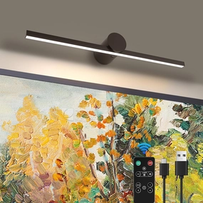 ZitoStory Battery Operated Picture Light with Remote,Wireless Dimmable Art Lights for Paintings Rechargeable Gallery Light Artwork Lighting for Canvas, Portrait (Black,16'' Inch)