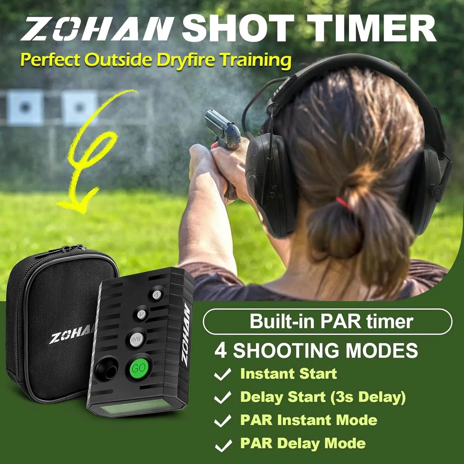ZOHAN Upgraded Shot Timer for Shooting Competition - Shot Timers for Firearms with Improved Loud Buzzer, RO use, 4 Modes