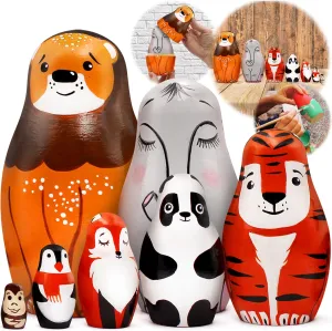 Zoo Animals Nesting Dolls Set 7 pcs - Russian Dolls as Cute Zoo Animal Figures - Wooden Stacking Animals - Zoo Animal Decor for Nursery