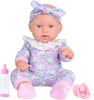 ZQDOLL 12 Inch Baby Dolls with Purple Clothes Set,Washable Doll Accessories Nipple Bottle First Baby Dolls Toy Stuff Playset Gift for Girls Toddlers Kids